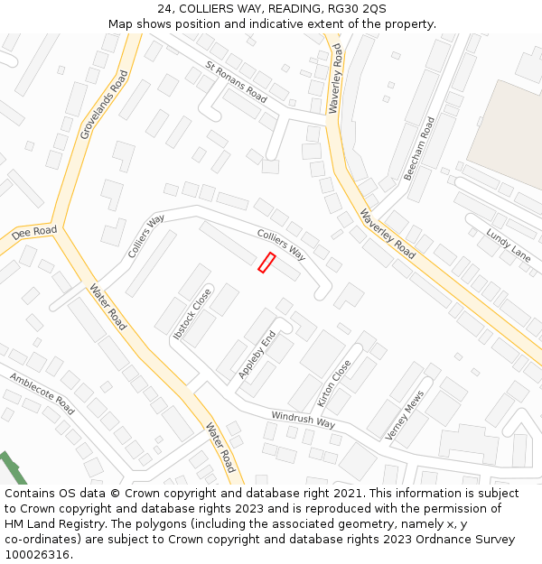 24, COLLIERS WAY, READING, RG30 2QS: Location map and indicative extent of plot