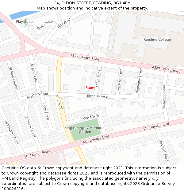 24, ELDON STREET, READING, RG1 4EA: Location map and indicative extent of plot