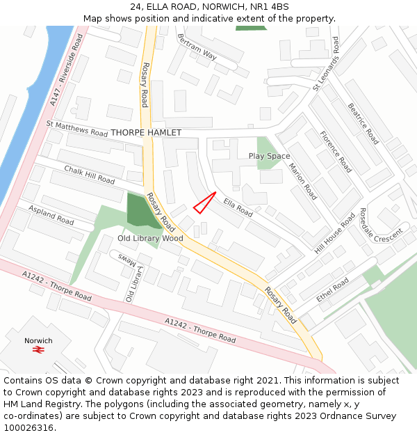 24, ELLA ROAD, NORWICH, NR1 4BS: Location map and indicative extent of plot