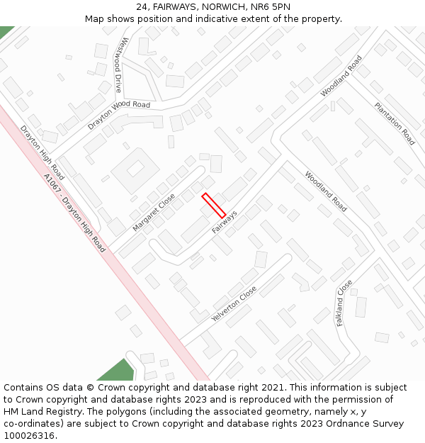 24, FAIRWAYS, NORWICH, NR6 5PN: Location map and indicative extent of plot