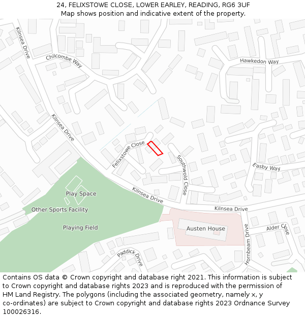 24, FELIXSTOWE CLOSE, LOWER EARLEY, READING, RG6 3UF: Location map and indicative extent of plot