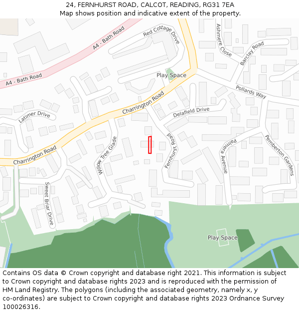 24, FERNHURST ROAD, CALCOT, READING, RG31 7EA: Location map and indicative extent of plot
