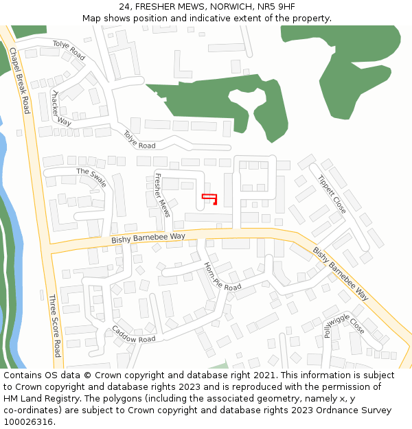 24, FRESHER MEWS, NORWICH, NR5 9HF: Location map and indicative extent of plot