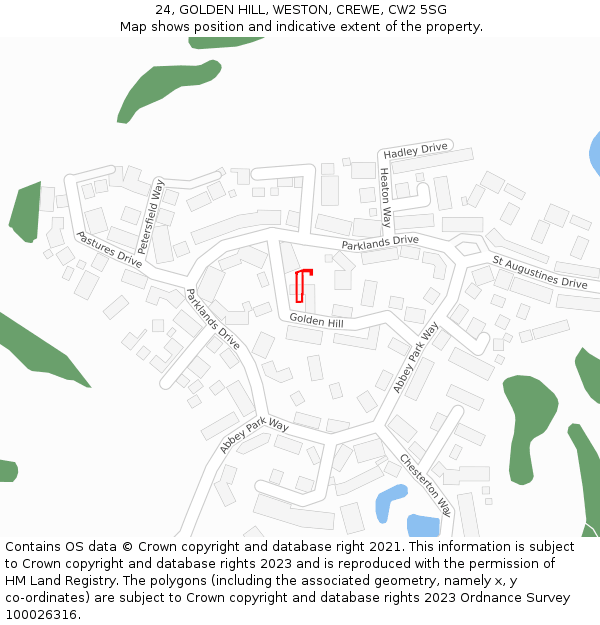 24, GOLDEN HILL, WESTON, CREWE, CW2 5SG: Location map and indicative extent of plot