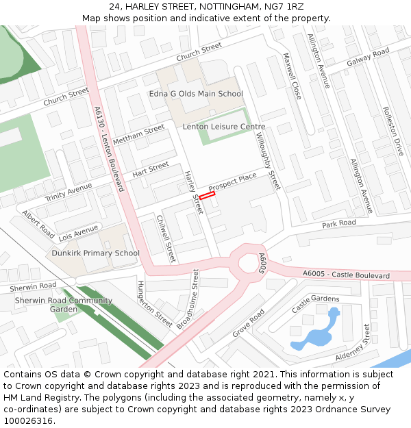 24, HARLEY STREET, NOTTINGHAM, NG7 1RZ: Location map and indicative extent of plot