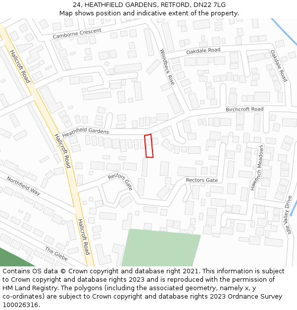 24, HEATHFIELD GARDENS, RETFORD, DN22 7LG: Location map and indicative extent of plot