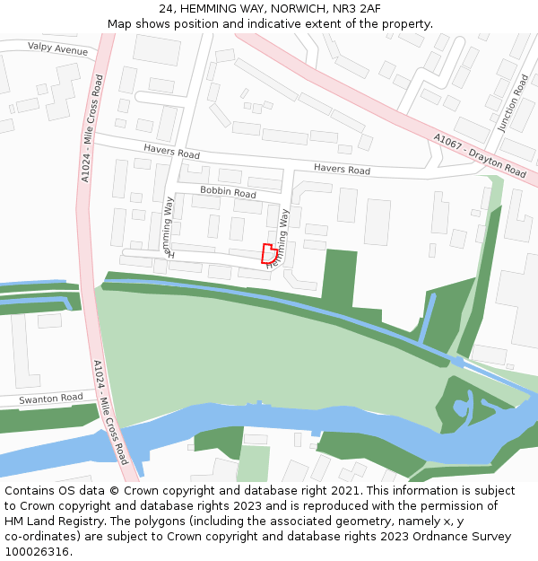24, HEMMING WAY, NORWICH, NR3 2AF: Location map and indicative extent of plot