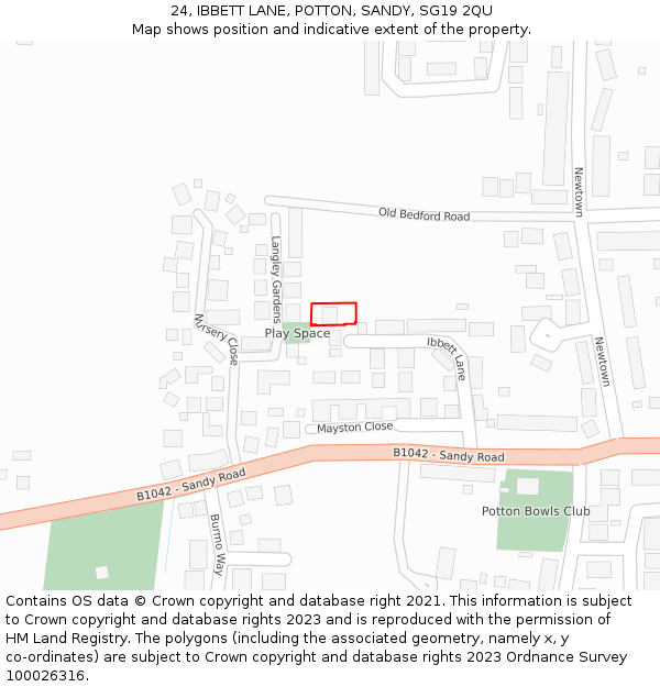 24, IBBETT LANE, POTTON, SANDY, SG19 2QU: Location map and indicative extent of plot