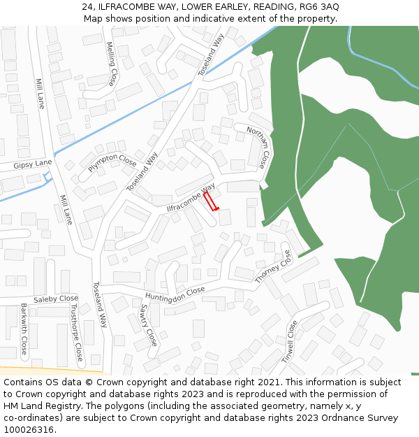 24, ILFRACOMBE WAY, LOWER EARLEY, READING, RG6 3AQ: Location map and indicative extent of plot
