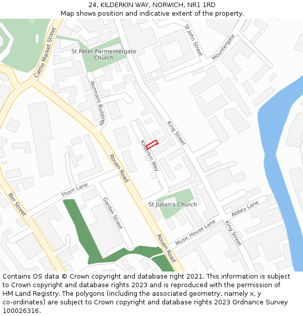 24, KILDERKIN WAY, NORWICH, NR1 1RD: Location map and indicative extent of plot