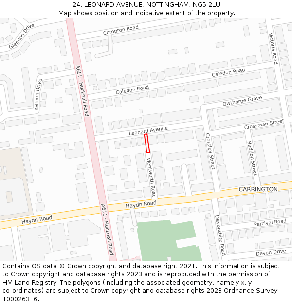 24, LEONARD AVENUE, NOTTINGHAM, NG5 2LU: Location map and indicative extent of plot