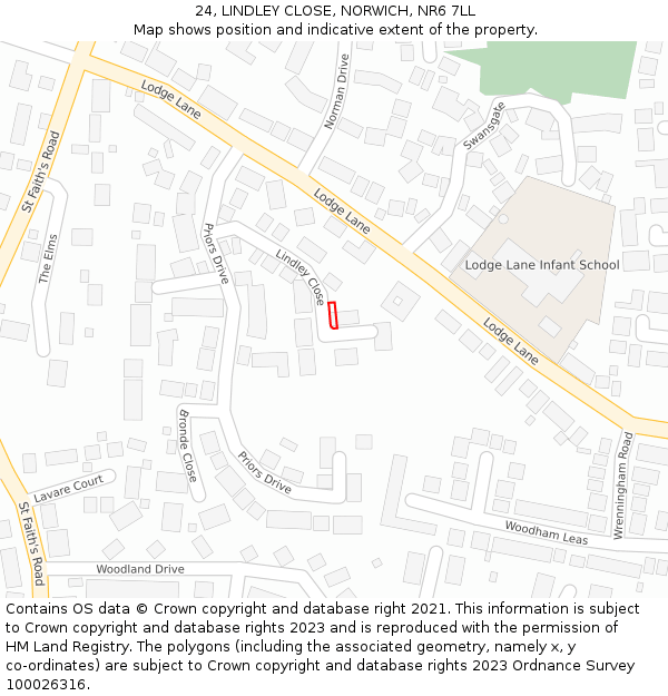 24, LINDLEY CLOSE, NORWICH, NR6 7LL: Location map and indicative extent of plot