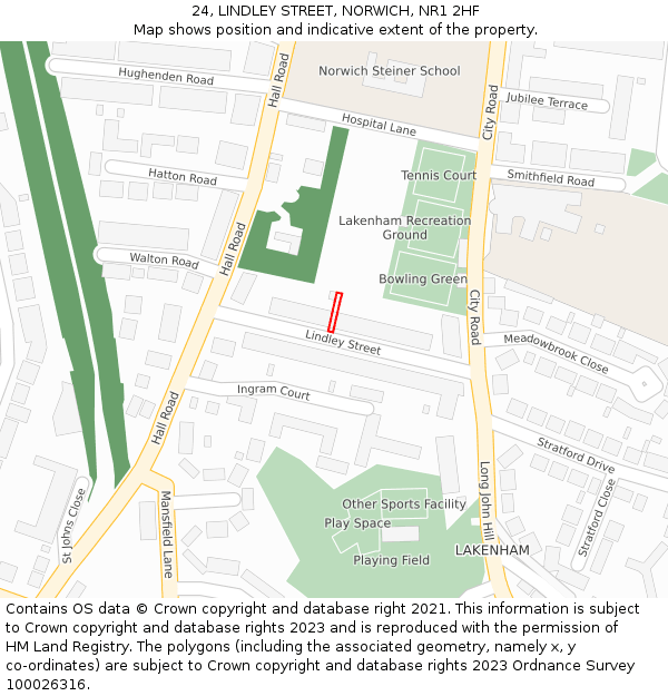 24, LINDLEY STREET, NORWICH, NR1 2HF: Location map and indicative extent of plot