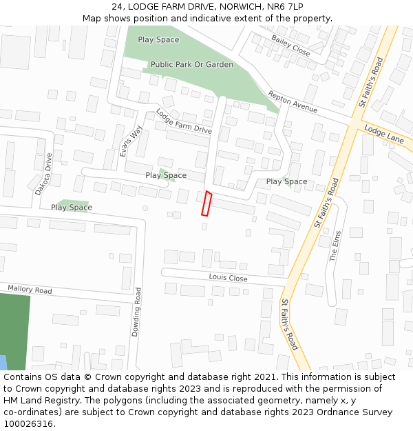 24, LODGE FARM DRIVE, NORWICH, NR6 7LP: Location map and indicative extent of plot