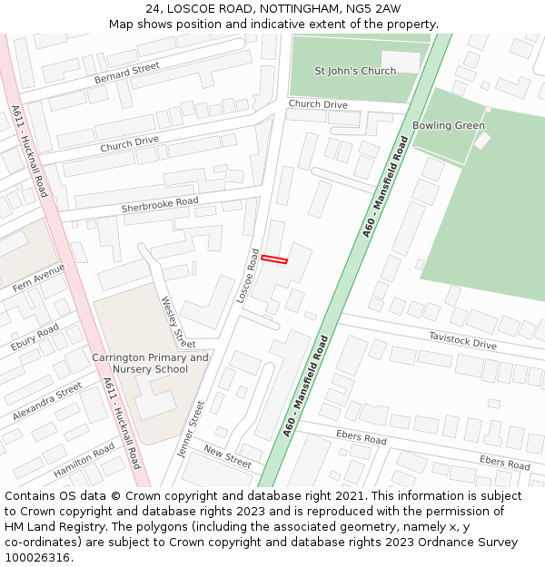 24, LOSCOE ROAD, NOTTINGHAM, NG5 2AW: Location map and indicative extent of plot