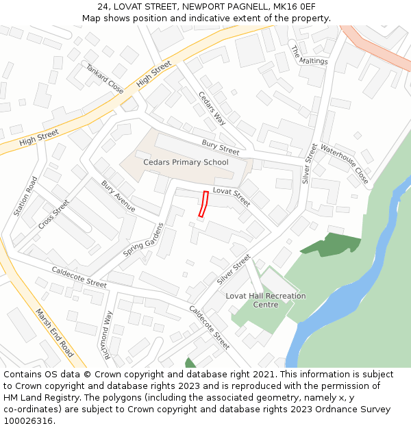 24, LOVAT STREET, NEWPORT PAGNELL, MK16 0EF: Location map and indicative extent of plot