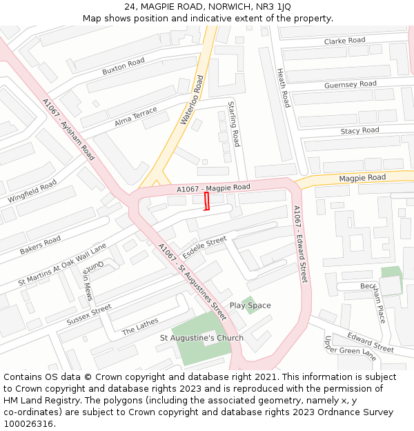 24, MAGPIE ROAD, NORWICH, NR3 1JQ: Location map and indicative extent of plot