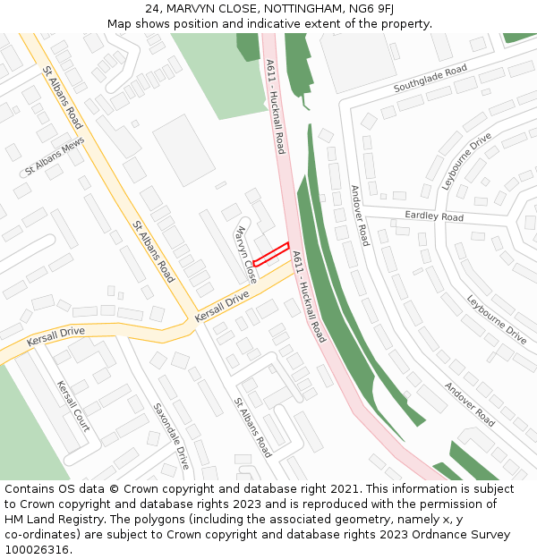 24, MARVYN CLOSE, NOTTINGHAM, NG6 9FJ: Location map and indicative extent of plot
