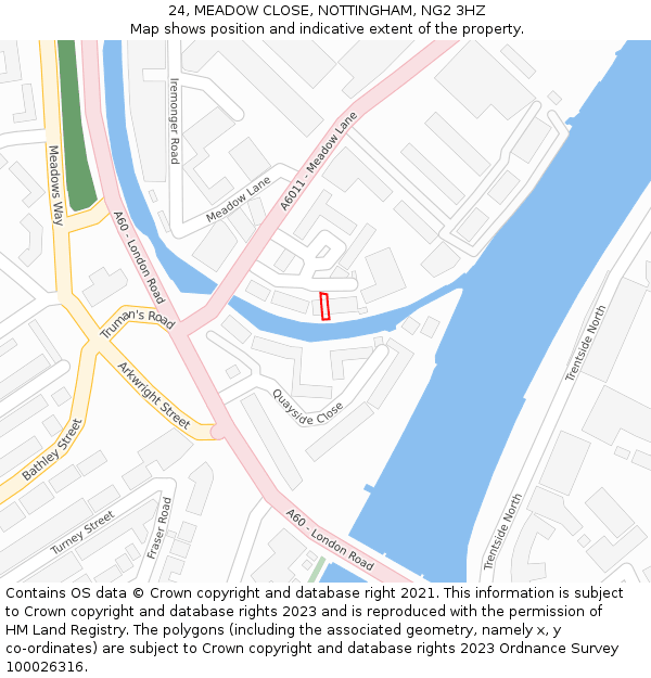 24, MEADOW CLOSE, NOTTINGHAM, NG2 3HZ: Location map and indicative extent of plot