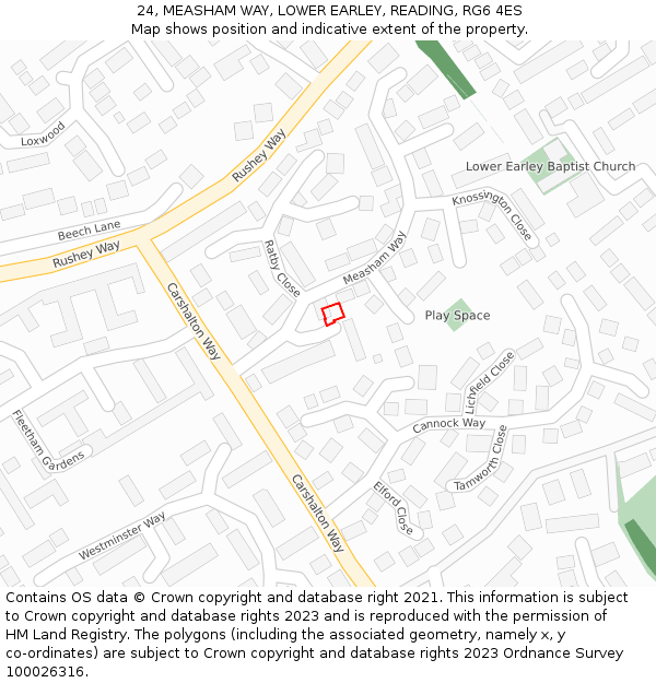 24, MEASHAM WAY, LOWER EARLEY, READING, RG6 4ES: Location map and indicative extent of plot