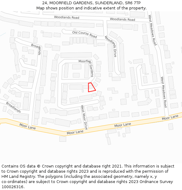 24, MOORFIELD GARDENS, SUNDERLAND, SR6 7TP: Location map and indicative extent of plot