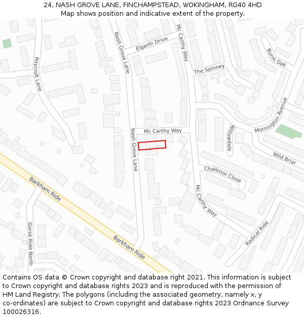 24, NASH GROVE LANE, FINCHAMPSTEAD, WOKINGHAM, RG40 4HD: Location map and indicative extent of plot