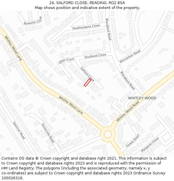 24, SALFORD CLOSE, READING, RG2 8SA: Location map and indicative extent of plot