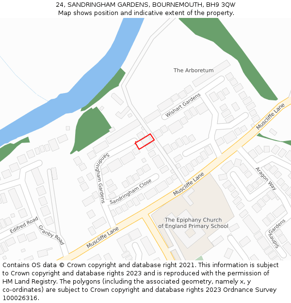 24, SANDRINGHAM GARDENS, BOURNEMOUTH, BH9 3QW: Location map and indicative extent of plot