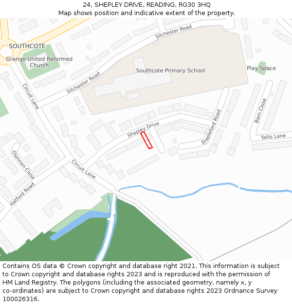 24, SHEPLEY DRIVE, READING, RG30 3HQ: Location map and indicative extent of plot