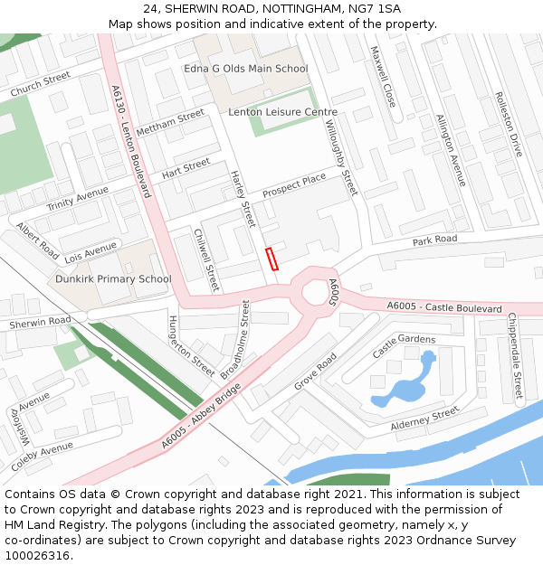 24, SHERWIN ROAD, NOTTINGHAM, NG7 1SA: Location map and indicative extent of plot
