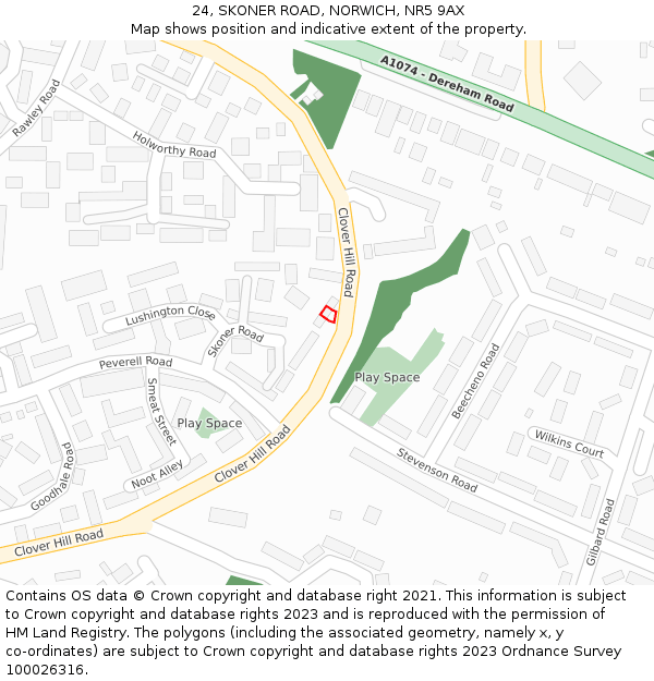 24, SKONER ROAD, NORWICH, NR5 9AX: Location map and indicative extent of plot