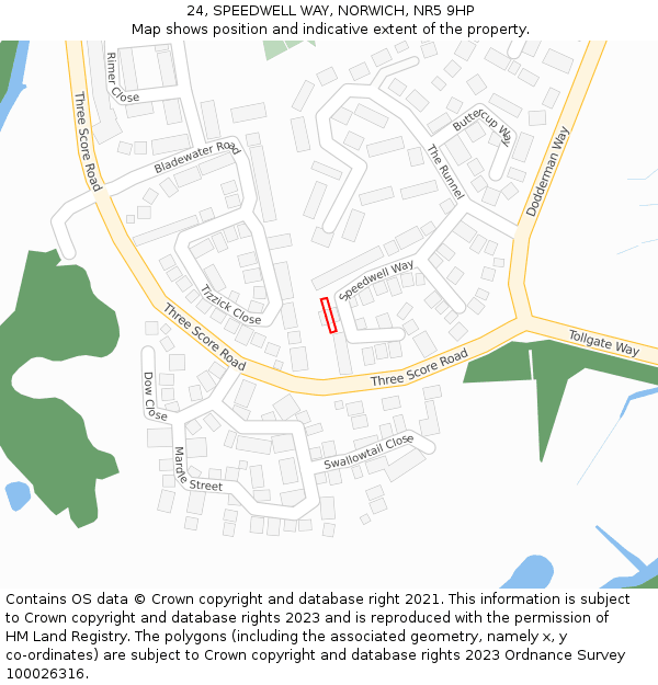 24, SPEEDWELL WAY, NORWICH, NR5 9HP: Location map and indicative extent of plot