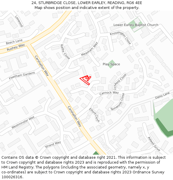 24, STURBRIDGE CLOSE, LOWER EARLEY, READING, RG6 4EE: Location map and indicative extent of plot