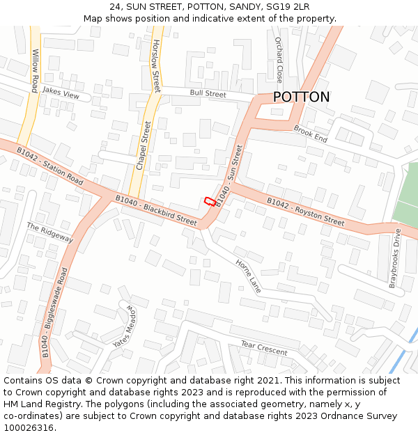 24, SUN STREET, POTTON, SANDY, SG19 2LR: Location map and indicative extent of plot