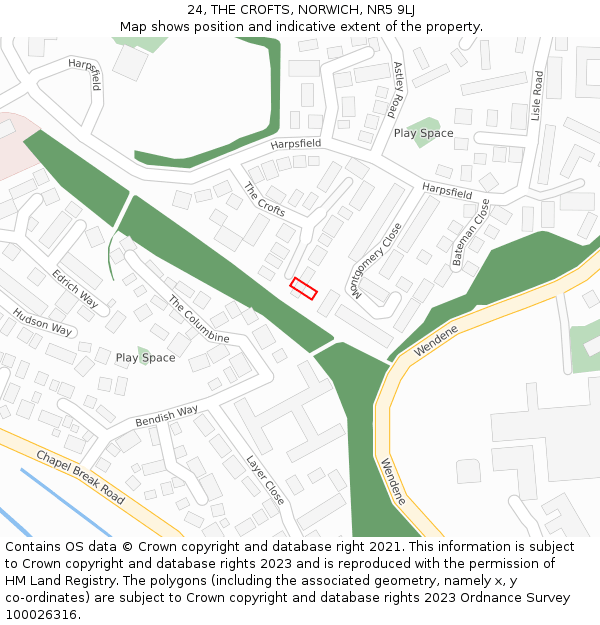 24, THE CROFTS, NORWICH, NR5 9LJ: Location map and indicative extent of plot