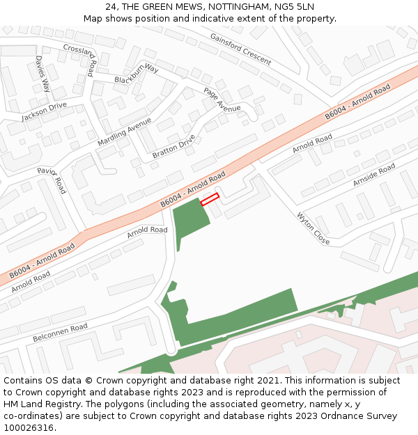 24, THE GREEN MEWS, NOTTINGHAM, NG5 5LN: Location map and indicative extent of plot