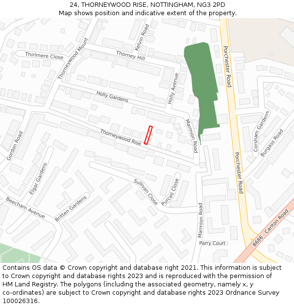 24, THORNEYWOOD RISE, NOTTINGHAM, NG3 2PD: Location map and indicative extent of plot