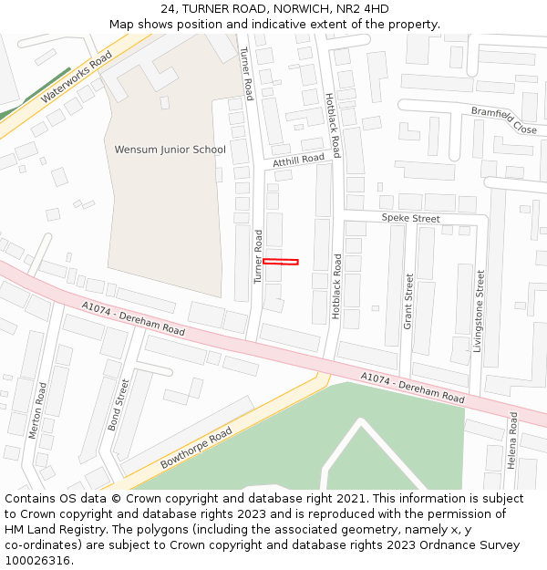 24, TURNER ROAD, NORWICH, NR2 4HD: Location map and indicative extent of plot