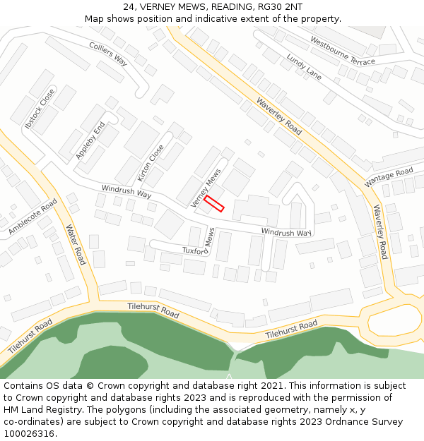 24, VERNEY MEWS, READING, RG30 2NT: Location map and indicative extent of plot