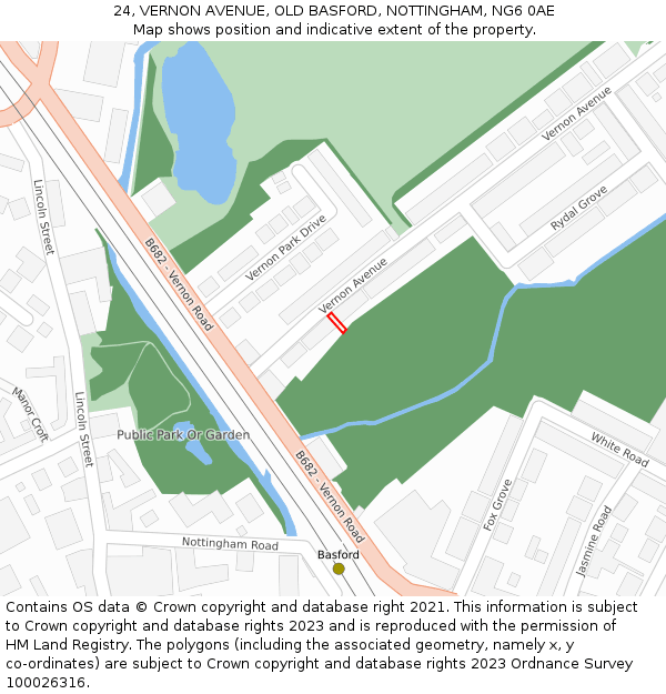 24, VERNON AVENUE, OLD BASFORD, NOTTINGHAM, NG6 0AE: Location map and indicative extent of plot