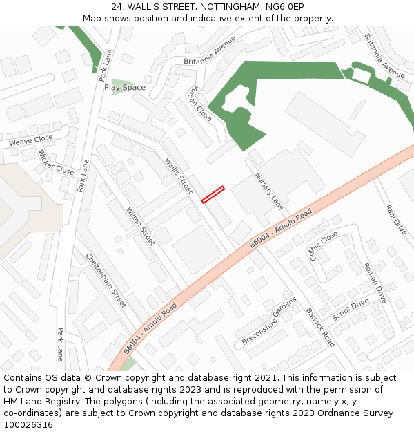 24, WALLIS STREET, NOTTINGHAM, NG6 0EP: Location map and indicative extent of plot