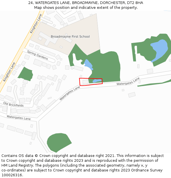 24, WATERGATES LANE, BROADMAYNE, DORCHESTER, DT2 8HA: Location map and indicative extent of plot