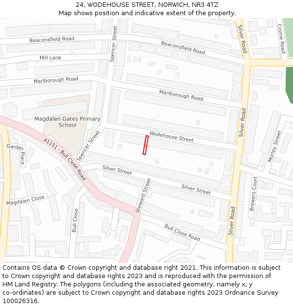 24, WODEHOUSE STREET, NORWICH, NR3 4TZ: Location map and indicative extent of plot