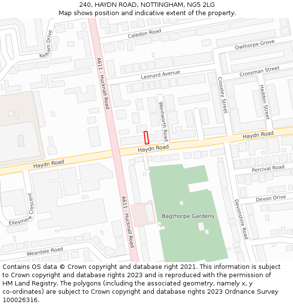 240, HAYDN ROAD, NOTTINGHAM, NG5 2LG: Location map and indicative extent of plot