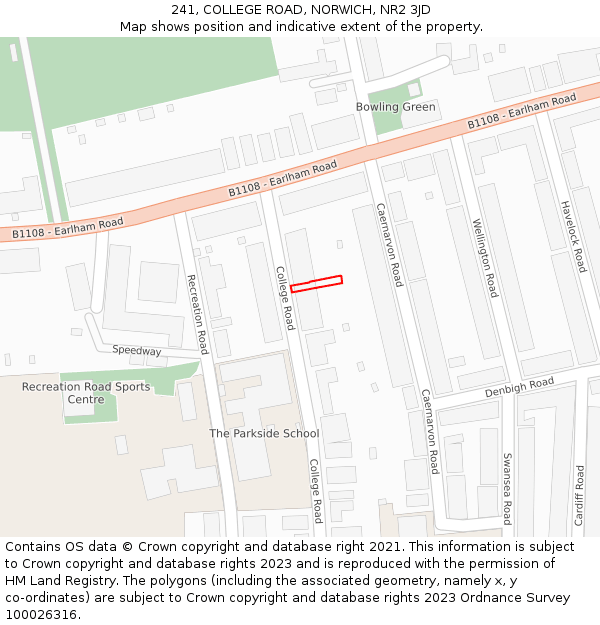 241, COLLEGE ROAD, NORWICH, NR2 3JD: Location map and indicative extent of plot