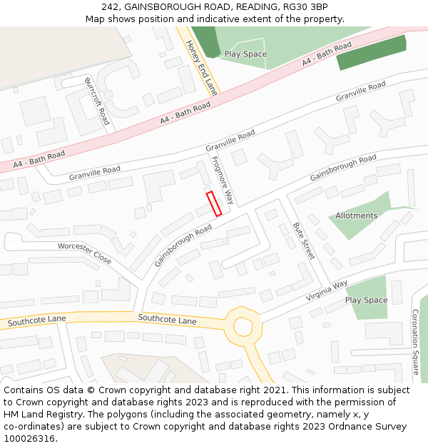 242, GAINSBOROUGH ROAD, READING, RG30 3BP: Location map and indicative extent of plot