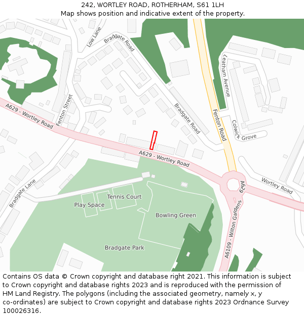 242, WORTLEY ROAD, ROTHERHAM, S61 1LH: Location map and indicative extent of plot