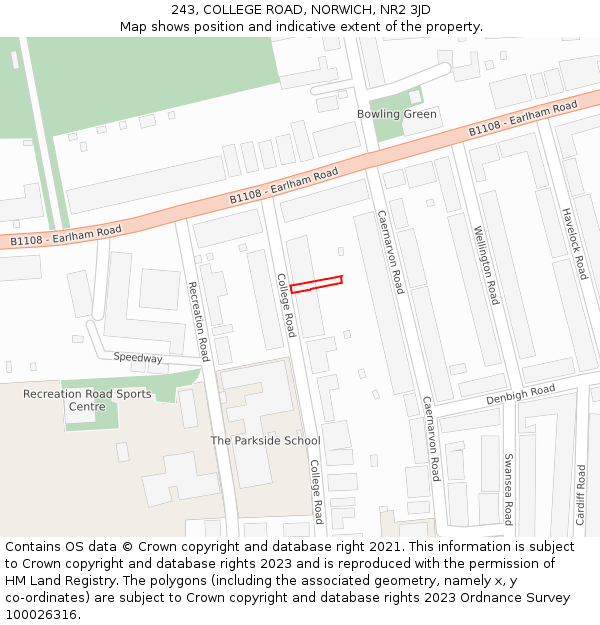 243, COLLEGE ROAD, NORWICH, NR2 3JD: Location map and indicative extent of plot