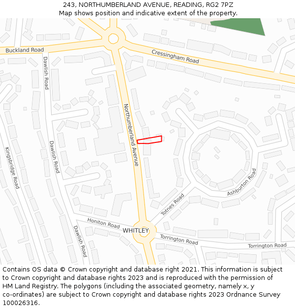243, NORTHUMBERLAND AVENUE, READING, RG2 7PZ: Location map and indicative extent of plot