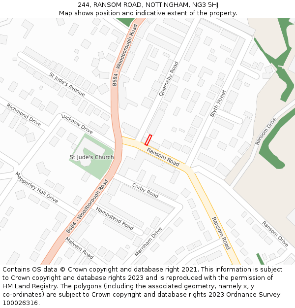 244, RANSOM ROAD, NOTTINGHAM, NG3 5HJ: Location map and indicative extent of plot